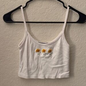 Brandy Melville White Camisole with Yellow Floral Embroidery